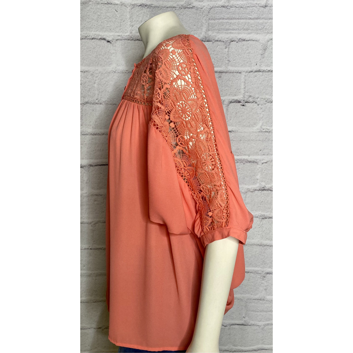 Upper Lace Dolman Sleeve Blouse