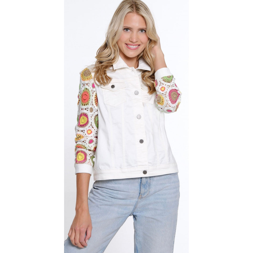 Circle Pattern Sleeve Denim Jacket