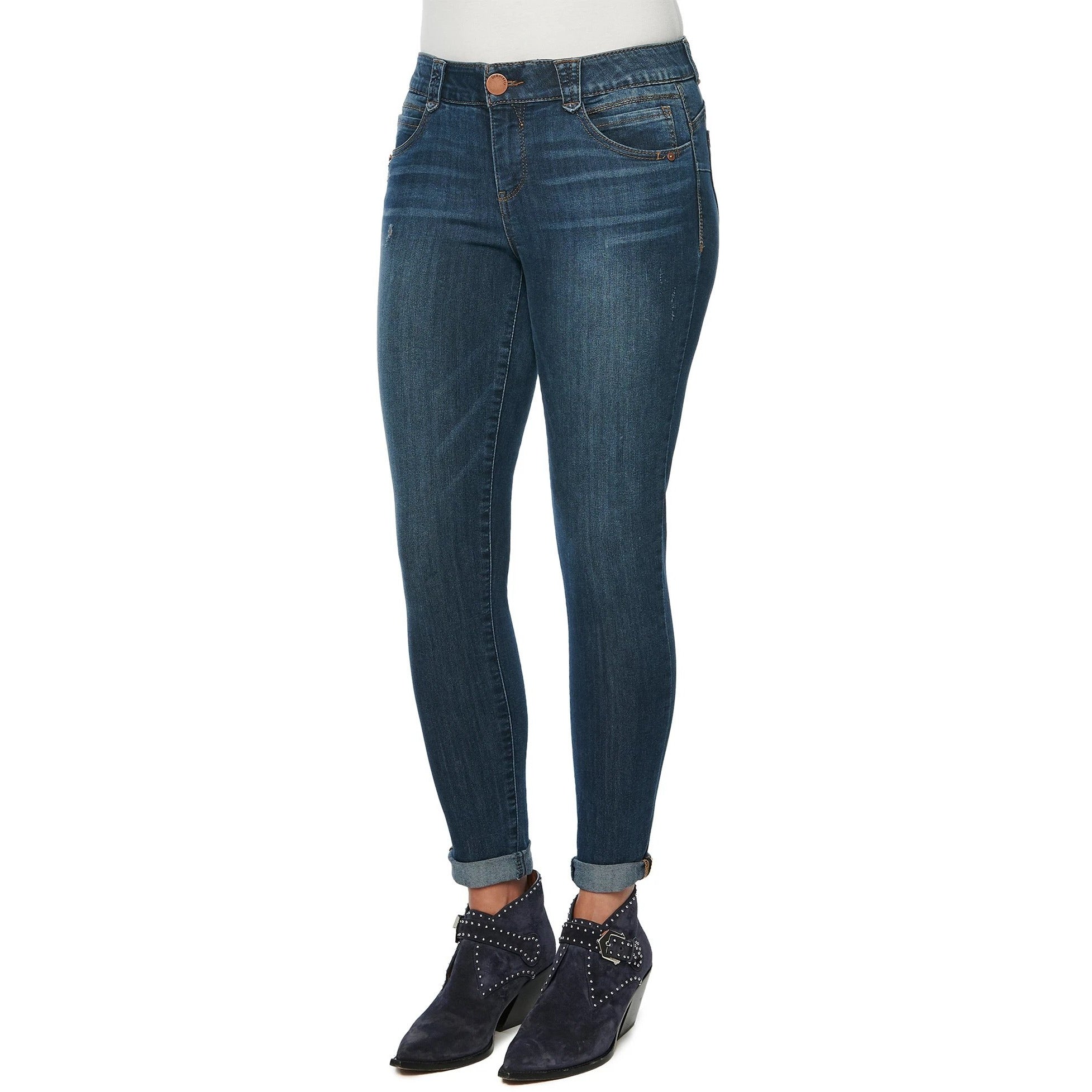 Absolution Seamless Ankle Skimmer Fray Hem Jeans with Embroidery